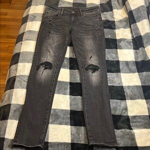 American Eagle Next Level Stretch Distressed Black Denim Jeans size 32 X 34